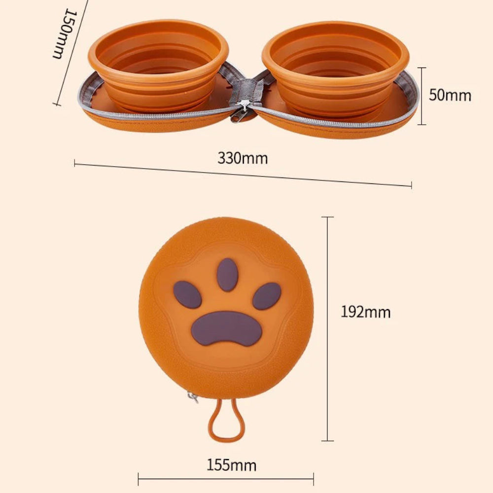 Pochette double bol pliable chiens en voyage dimensions